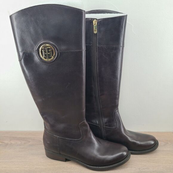 Tommy Hilfiger Women's Imina Dark Brown Leather Riding Boots Size 7 NIB - Picture 1 of 5
